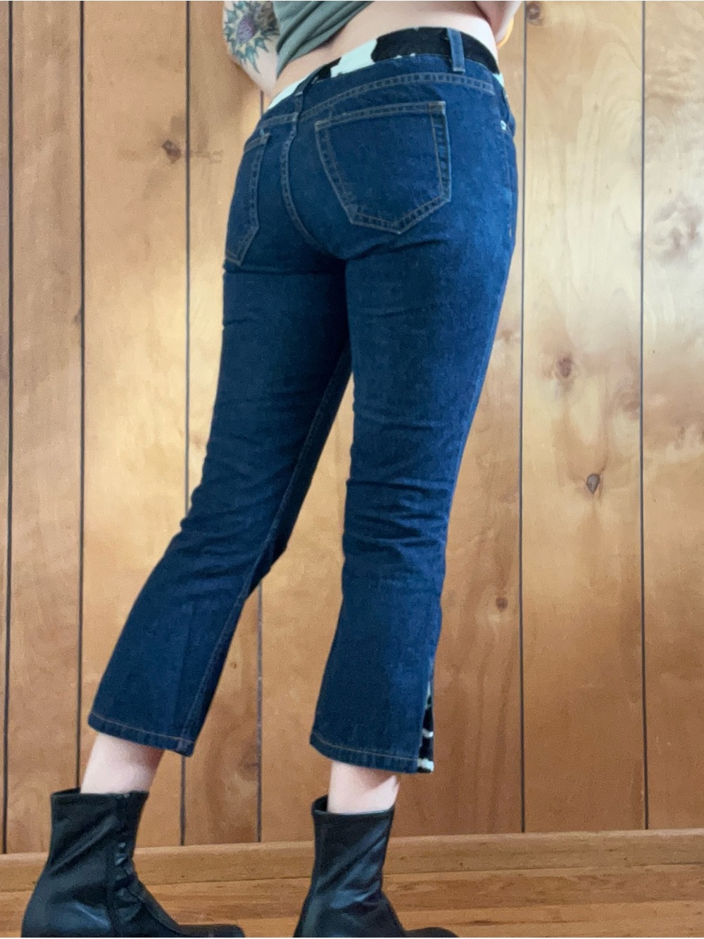 Y2K Express Dark Blue Cropped Ankle Jeans with cow print detail